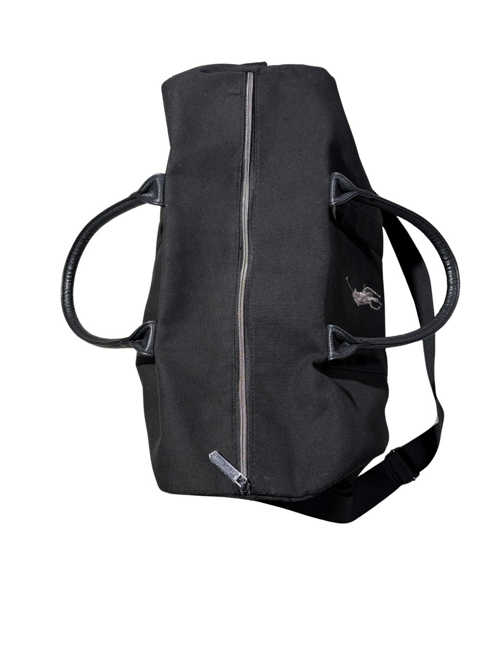 Ralph Lauren Black Duffle Bag Zip Closure Adjustable Strap Top Handles Polo Pony
